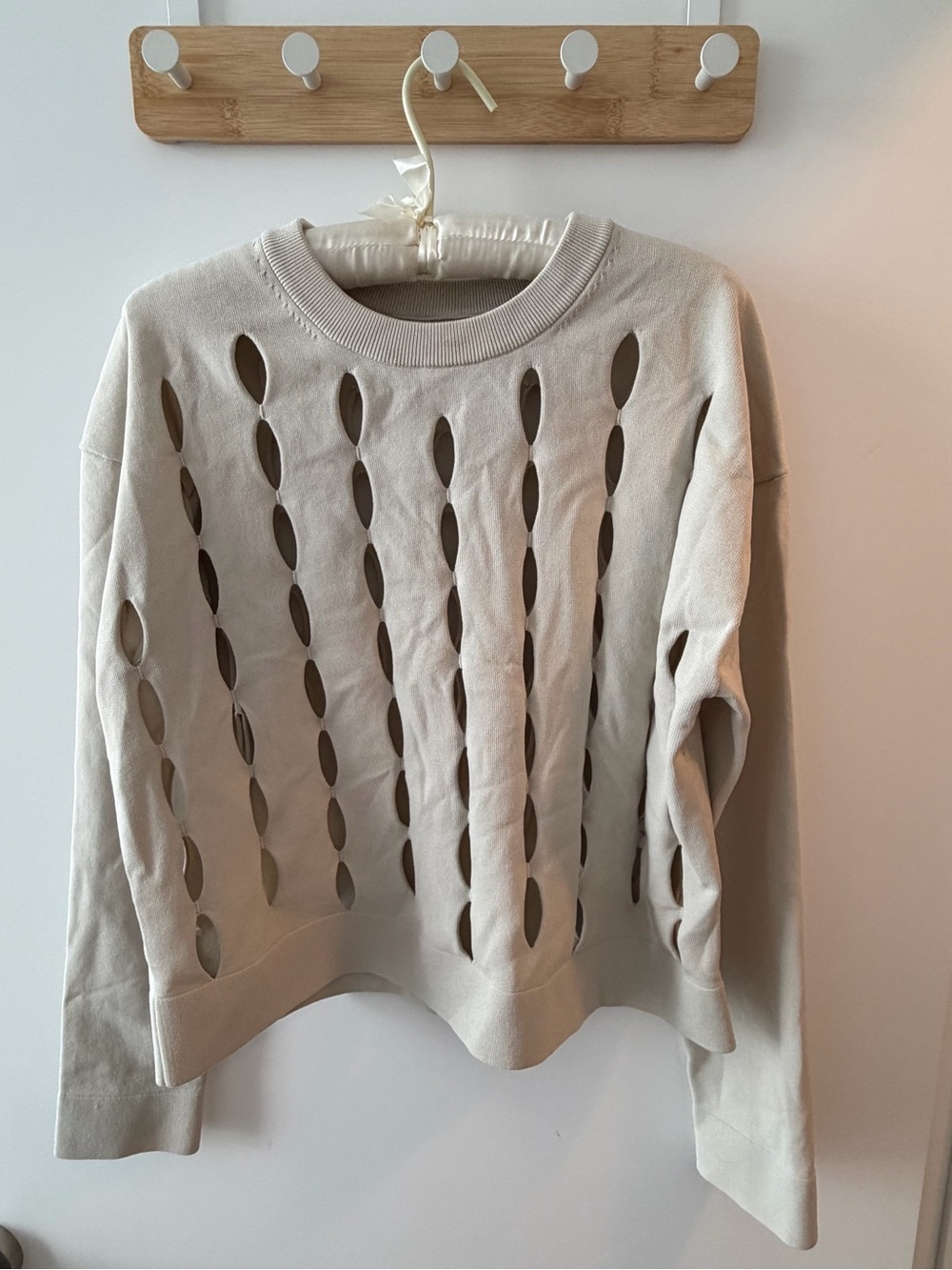 lululemon athletica Cream Crewneck Sweater with Vertical Cutouts